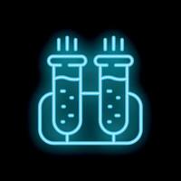 Neon icon of two test tubes in a lab setting bubbling with chemical reaction vector