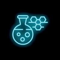 Neon icon of erlenmeyer flask representing chemical research vector