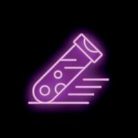 Neon test tube glowing with motion lines on black background vector