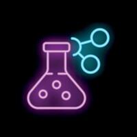 Neon icon of erlenmeyer flask releasing molecules vector