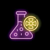 Neon sign showing erlenmeyer flask with radioactive substance inside vector