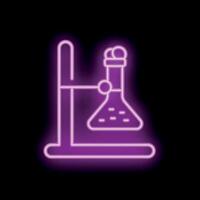 Neon sign of erlenmeyer flask on stand with bubbling liquid inside vector