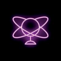 Neon sign representing global connection with orbiting circles on black background vector