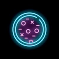 Neon sign showing a pizza with salami and olives on a black background vector