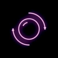 Neon pink circle with arrows rotating clockwise on a black background vector