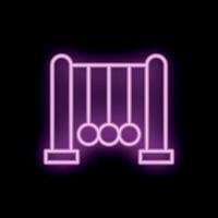 Neon icon of newton's cradle showing momentum and energy vector