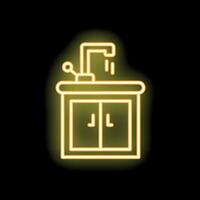 Yellow neon sign of a sink with running water on black background vector