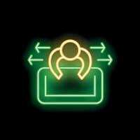 Neon green icon of person using tablet for multitasking and communication vector