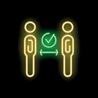 Neon social distancing sign showing correct distance between people vector