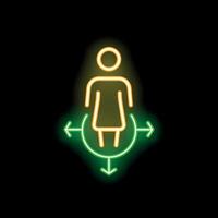 Neon woman icon choosing direction with arrows pointing different ways vector