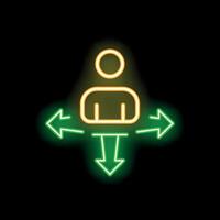 Neon icon of person choosing between multiple directions with arrows vector