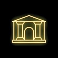 Neon sign depicting a building with columns and a triangular roof vector