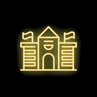 Neon yellow university campus building with flags waving icon vector