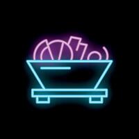 Neon sign representing mining cart carrying coal for the industry on black background vector