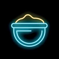 Glowing neon icon of construction bucket filled with cement on black background vector