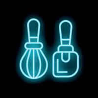 Neon light glowing whisk and spatula for baking on black background vector