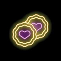 Neon sign showing two heart shaped cookies for valentine's day vector