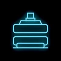 Blue neon sign of a printing machine glowing on a black background vector