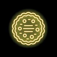 Yellow neon sign of chocolate chip cookie on black background vector
