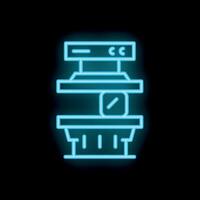 Glowing neon line coffee machine making fresh espresso using filter basket vector