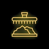 Neon icon of mining machine sorting minerals on conveyor belt vector
