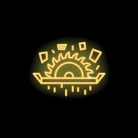 Neon icon of circular saw cutting wood with sparks flying vector