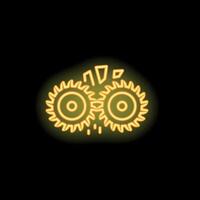 Two neon gears interlocking and rotating on black background vector