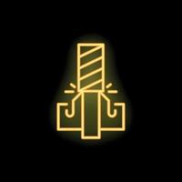 Neon icon of drill bit breaking through surface vector