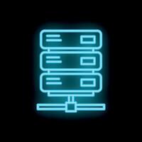 Neon blue server icon representing data storage and network connectivity vector