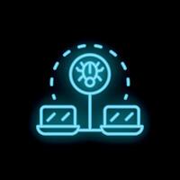 Neon style icon showing computer virus spreading between laptops vector