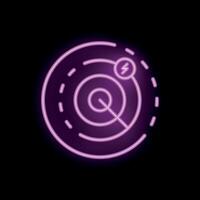 Glowing neon icon of radar detecting incoming storm with lightning bolt vector