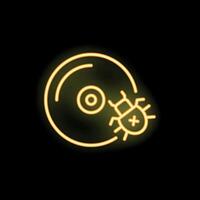 Neon icon of a bug infecting a hard drive representing cyber security threat vector