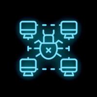 Neon blue cyber security icon with computer bug virus vector