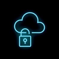 Neon blue cloud computing cyber security padlock icon vector