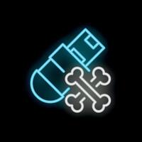 Neon sign showing usb flash drive losing data represented by bones flying away vector