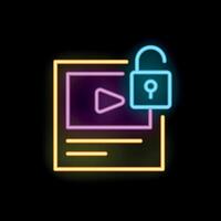 Neon icon of file being unlocked representing concept of digital content protection vector
