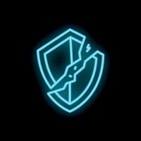 Neon blue broken shield showing lack of security vector