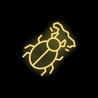 Neon yellow beetle crawling spreading its wings on black background vector