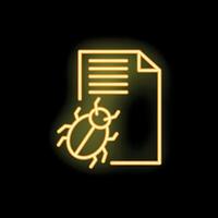 Neon style icon of bug infecting document representing cyber security threat vector