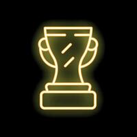 Glowing neon trophy on a black background representing success vector