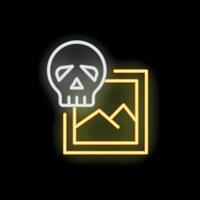 Neon icon of a skull over a picture frame representing sensitive content vector