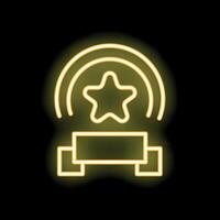 Neon sign showing a star over a blank banner on a black background vector