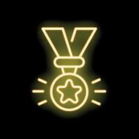 Neon medal icon shining on dark background representing success vector