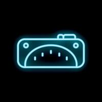 Neon style icon of speedometer showing progress on black background vector