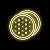 Round cookies with filling glowing neon icon on black background vector