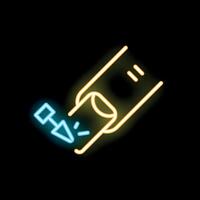 Neon icon of nail file being used on fingernail for manicure vector