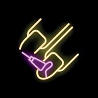 Bright luminous sign for nail bar with manicure procedure in neon style vector