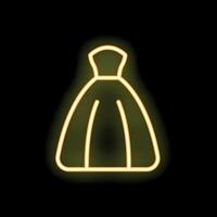 Yellow neon sign of a wedding dress glowing on a black background vector
