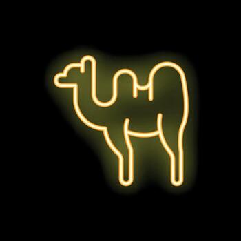 Neon style icon of a two hump bactrian camel standing vector