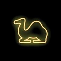 Neon icon of a camel glowing yellow on black background vector